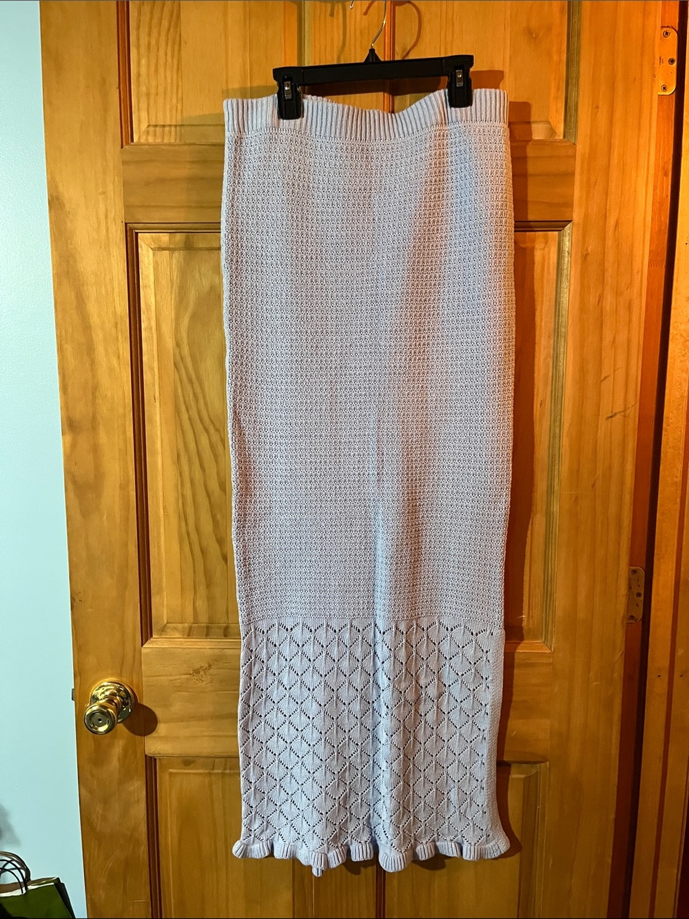 Olive & Oak Light Blue Knit Maxi Skirt with Lace Hem